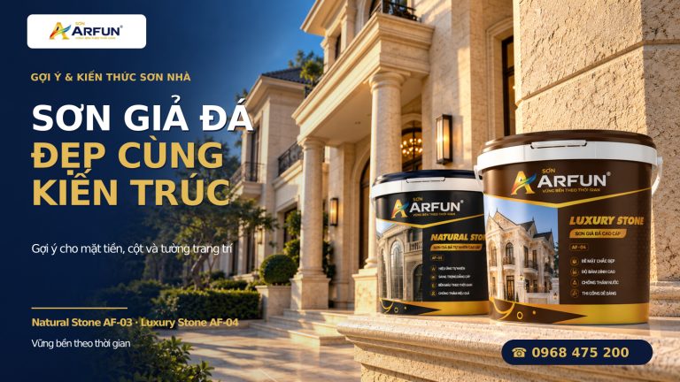 Mặt tiền biệt thự với bề mặt hiệu ứng đá, ảnh minh họa Arfun.